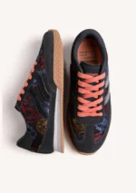 ZAPATILLAS AZUL PIEL Y SATÉN FLORES