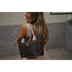 Bolso cesta mediano de mujer en lona y piel vacuno color marrón - E L P O T R O - Imagen 3